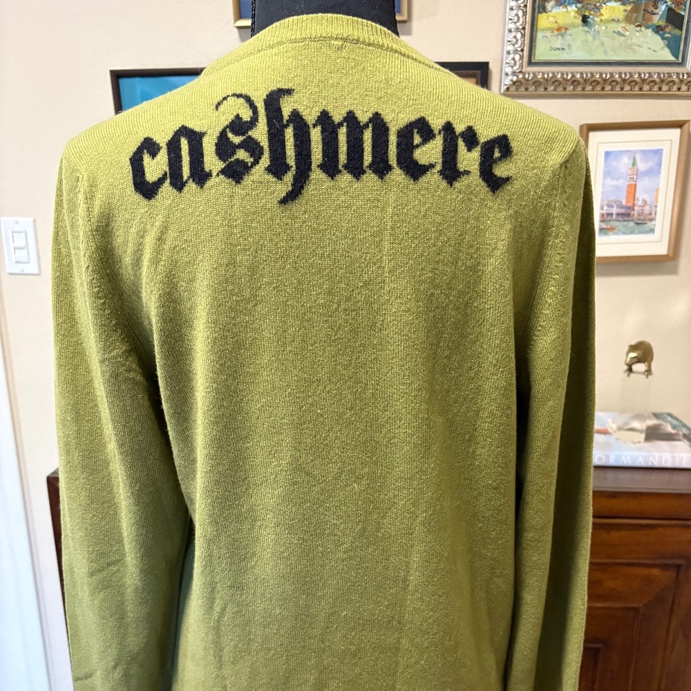 Lucien Pellat-Finet Cashmere Sweater Gothic “Cashmere” Back Chartreuse Green Sz